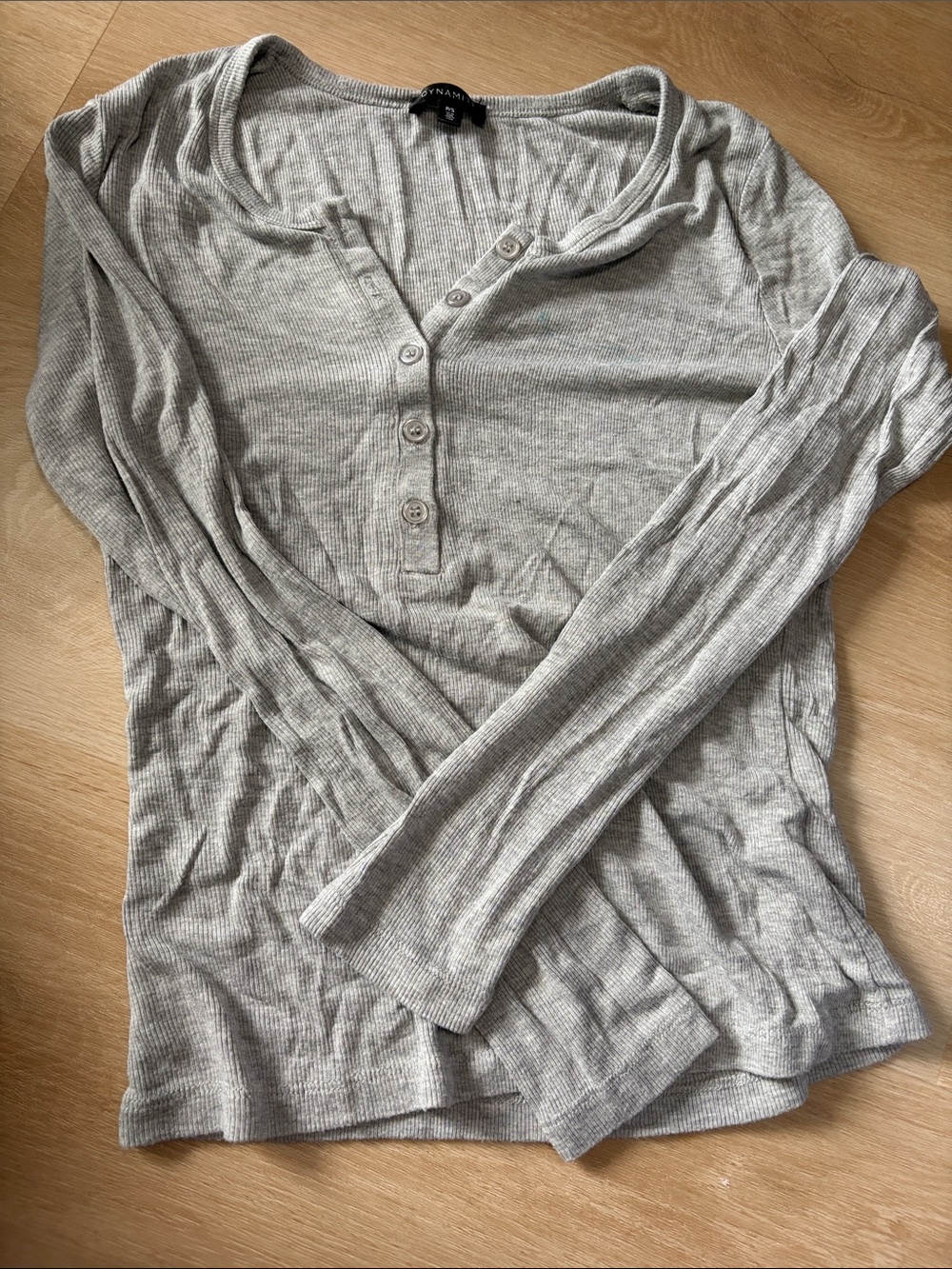 Dynamite Gray Ribbed Henley Top